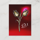 DIAMOND TULIPS MONOGRAM, Red Burgundy Ruby Pearl Visitekaartje (Achterkant)