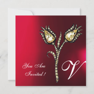 DIAMOND TULIPS MONOGRAM, Red Burgundy White Kaart