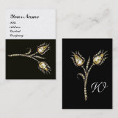 DIAMOND TULIPS-MONOGRAM, zwart-witpapier Visitekaartje (Voorkant / Achterkant)