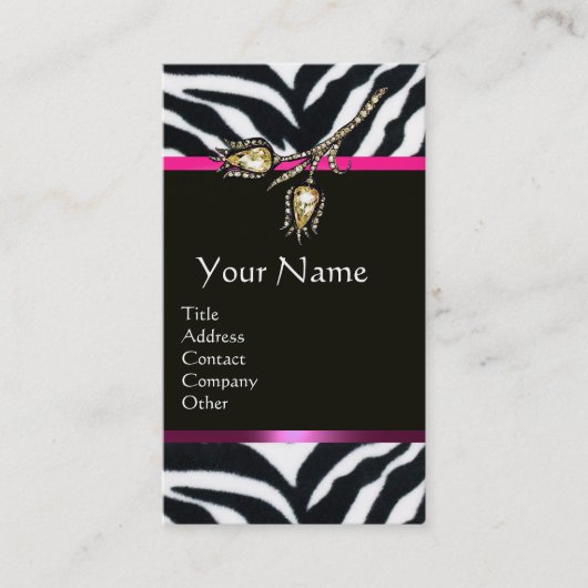 DIAMOND TULIPS PINK BLACK WHITE ZEBRA FUR MONOGRAM VISITEKAARTJE (Voorkant)