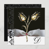 DIAMOND TULIPS, Roze zwart-wit Damask-monogram Aankondiging (Voorkant / Achterkant)