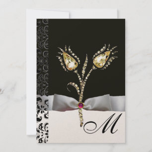 DIAMOND TULIPS, Roze zwart-wit Damask-monogram Kaart