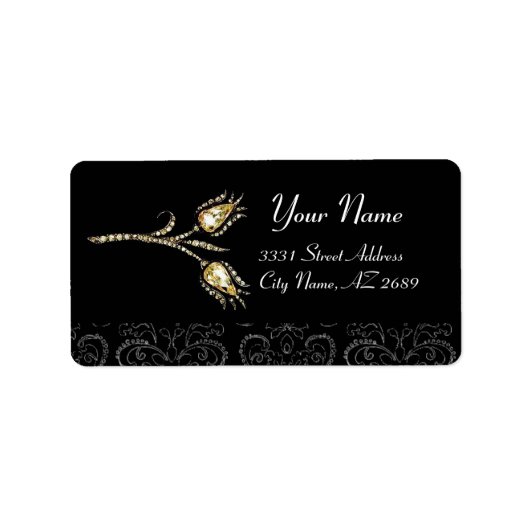 DIAMOND TULIPS ZWARTE WITTE DAMASK ETIKET (Voorkant)