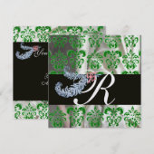 DIAMOND VEREN GROEN IJS ZIJDE DAMAST MONOGRAM KAART (Voorkant / Achterkant)