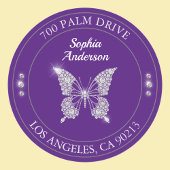 Diamond Vlinder, Koninklijk Paarse Retouradres Ronde Sticker