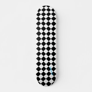 Diamond White & Black Checkers & Name of Text Skateboard