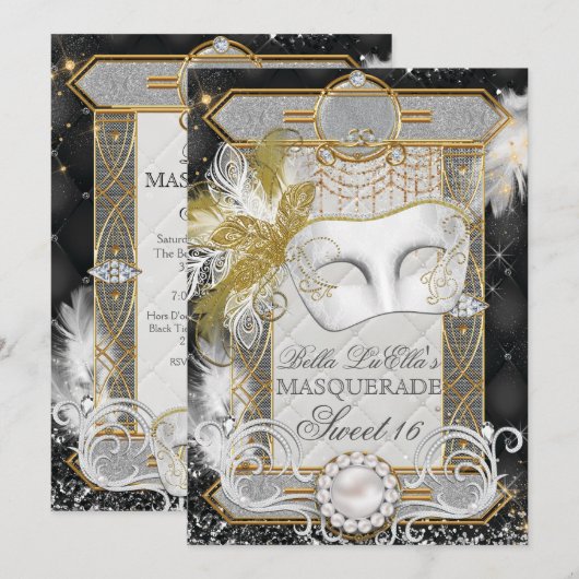 Diamond White Pearl Masquerade Invitation Kaart (Voorkant / Achterkant)
