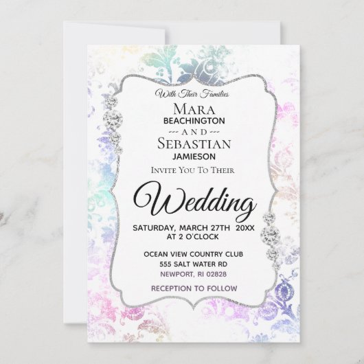 *~* Diamond White Vintage Rustic Damask Wedding Kaart (Voorkant)