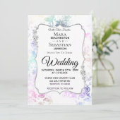*~* Diamond White Vintage Rustic Damask Wedding Kaart (Staand voorkant)