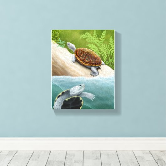 Diamondback Terrapin Schildpadden Verpakt Canvas (Insitu (Houten vloer))