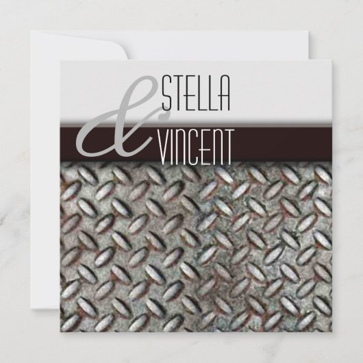 Diamondplate Industrial Wedding Invitation Kaart (Voorkant)