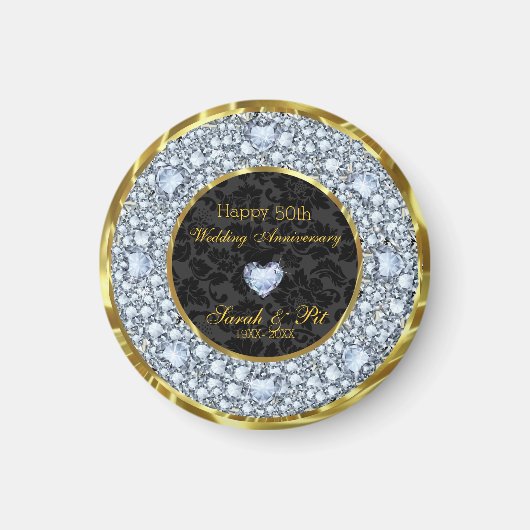 Diamonds Black Dam- Goud 50e bruiloft Jubileum Magneet (Voorkant)