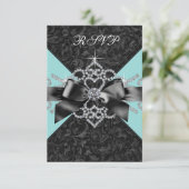 Diamonds Blauwgroen Blauw Zwart Sweet 16 Verjaarda RSVP Kaartje (Staand voorkant)