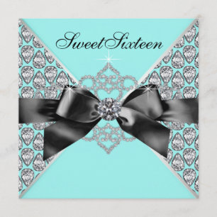 Diamonds Blauwgroen Blue Black Sweet 16 Birthday P Kaart