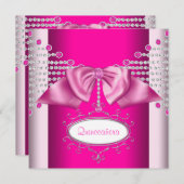Diamonds Bow Hot Pink Quinceanera Kaart (Voorkant / Achterkant)