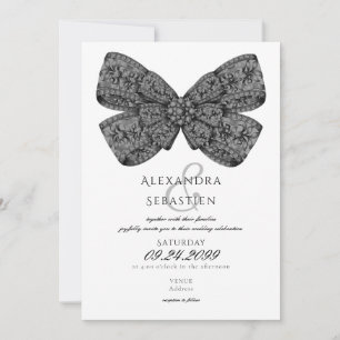 Diamonds Bow Script Zwart & Wit Huwelijk Kaart