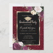 Diamonds Burgundy Flowers Red Glitter Afstuderen Kaart (Voorkant)