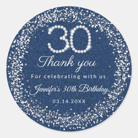 Diamonds & Denim 30e Verjaardag Dank u Sticker (Voorkant)
