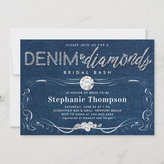 Diamonds Denim Bloeien Classy Bruids Bash Douche Kaart (Voorkant)