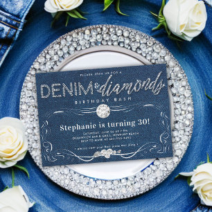 Diamonds Denim Bloeiend Lijst Classy 30ste Verjaar Kaart
