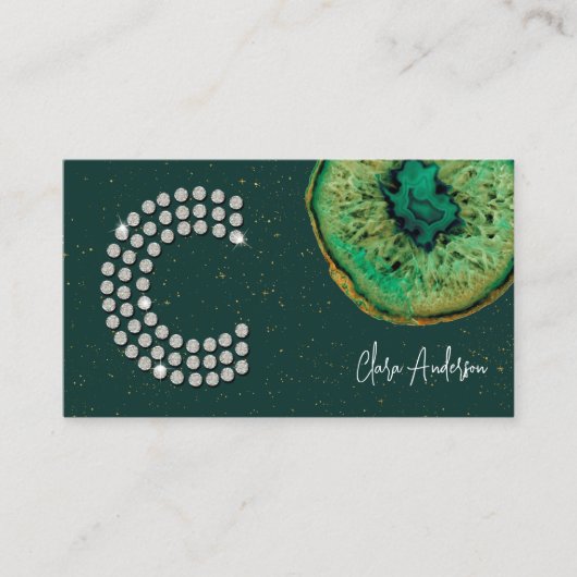 Diamonds Emerald Agaat Initiaal C Letter Monogram Visitekaartje (Voorkant)