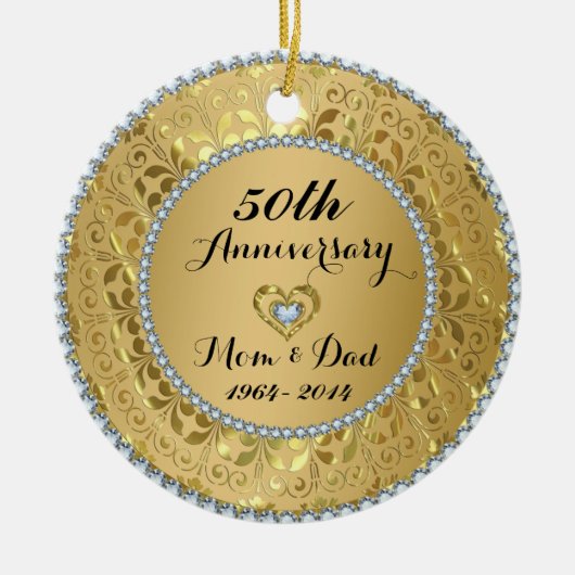 Diamonds en Gold 50th Wedding Jubileum Keramisch Ornament (Voorkant)