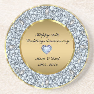 Diamonds en Gold 50th Wedding Jubileum Zandsteen Onderzetter