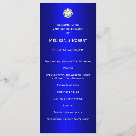 Diamonds en Pearls Blue Wedding Programma (Voorkant)