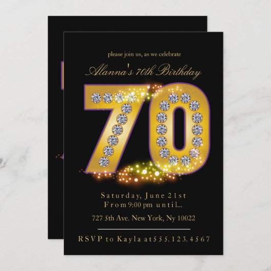 Diamonds & Gold, 70e anniversaire Invitations (Devant / Derrière)
