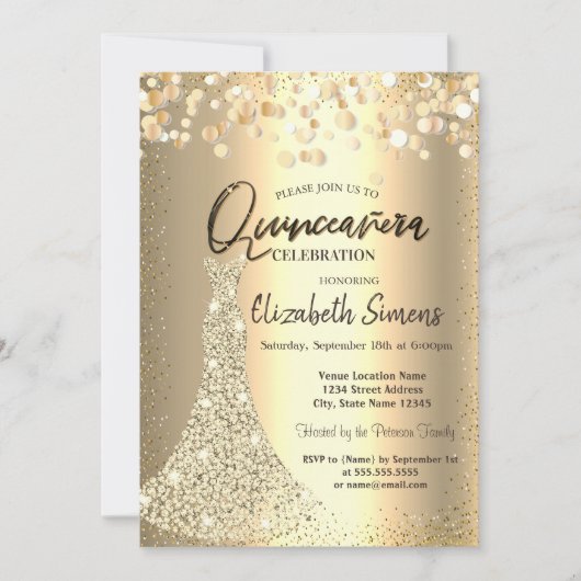 Diamonds, Gold Confetti Quinceañera Kaart (Voorkant)