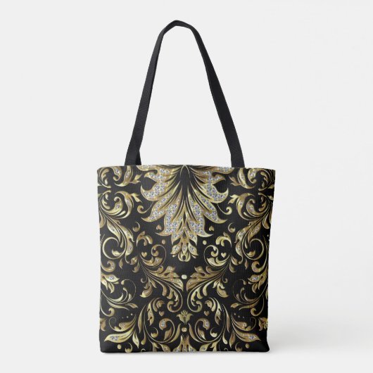 Diamonds & Gold Floral Design Tote Bag (Achterkant)