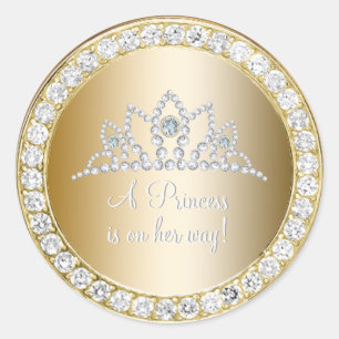 Diamonds Gold Princess Tiara Baby shower Favor Ronde Sticker