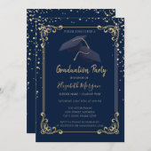Diamonds Grad Cap Frame Navy Blue Graduation Kaart (Voorkant / Achterkant)