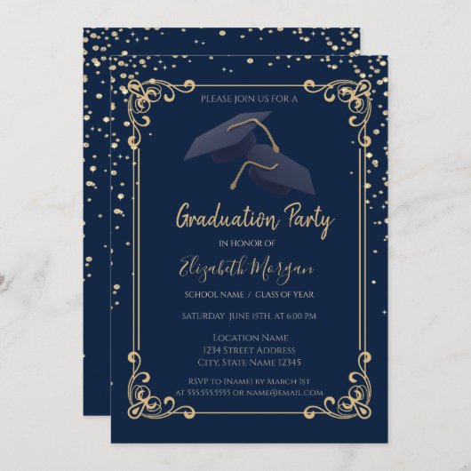Diamonds Grad Cap Frame Navy Blue Graduation Kaart (Voorkant / Achterkant)