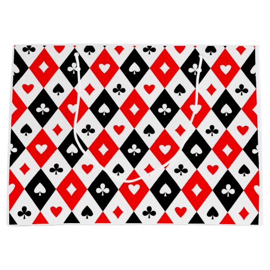 Diamonds harten schoppenbommen speelkaartenpatroon groot cadeauzakje (Voorkant)