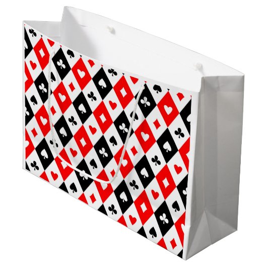 Diamonds harten schoppenbommen speelkaartenpatroon groot cadeauzakje (Voorkant Gekanteld)