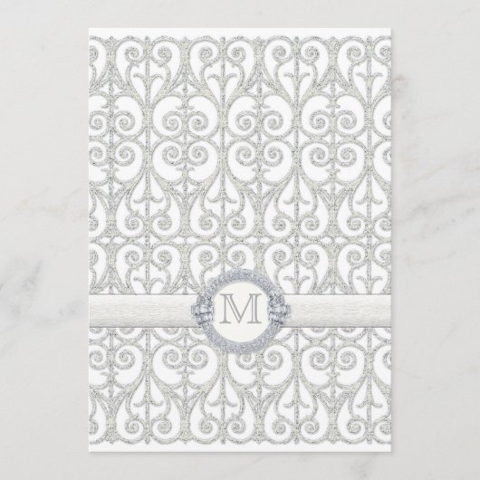 Diamonds & Lace, monogrammed Wedding Dinner Menu (Voorkant)