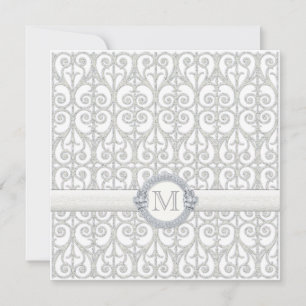 Diamonds & Lace, Monogrammed Wedding Invitation Kaart