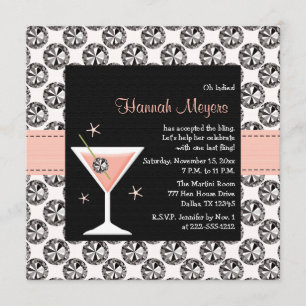 Diamonds Martini Bachelorette Party Kaart