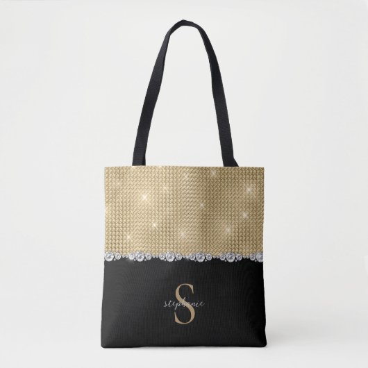 Diamonds Monogram Gold Black Luxury Sophisticated Draagtas (Voorkant)