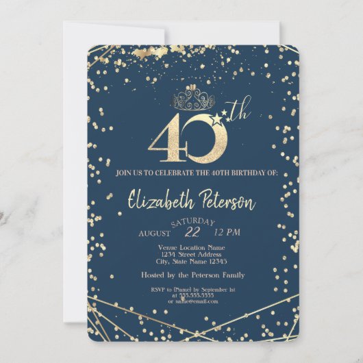 Diamonds Navy Blue Gold 40e verjaardag Kaart (Voorkant)