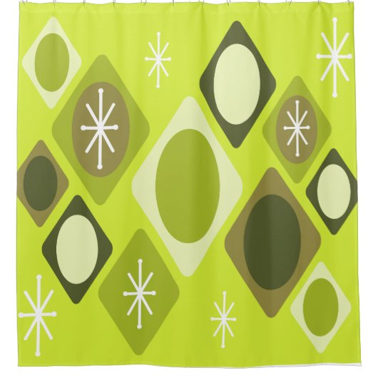 Diamonds Ovals Starbursts Chartreuse Douchegordijn (Voorkant)