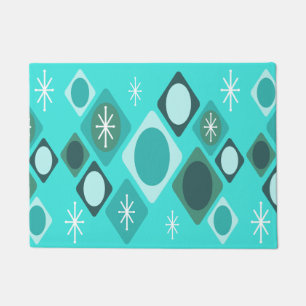 Diamonds Ovals Starbursts Turquoise Deurmat