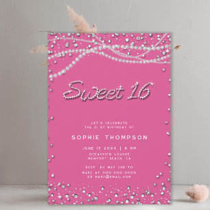 Diamonds Parels  Meisje Roze Elegant Sweet 16 Kaart