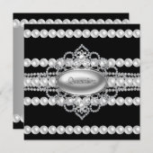 Diamonds Pearls Black Quinceanera Invitations (Devant / Derrière)