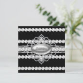 Diamonds Pearls Black Quinceanera Invitations (Debout devant)
