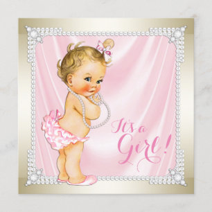 Diamonds Pearls Pink Gold Girly Baby shower Kaart
