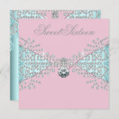 Diamonds Roze Blauwgroen Blauw Sweet Sixteen Birth Kaart (Voorkant / Achterkant)