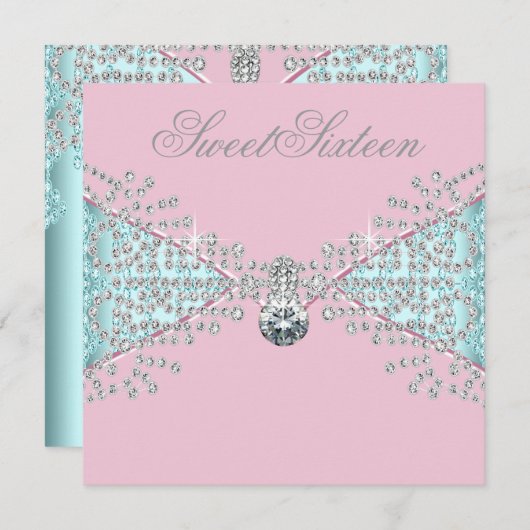 Diamonds Roze Blauwgroen Blauw Sweet Sixteen Birth Kaart (Voorkant / Achterkant)