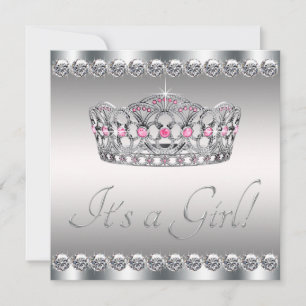 Diamonds Silver Tiara Roze Zwart Baby shower Kaart